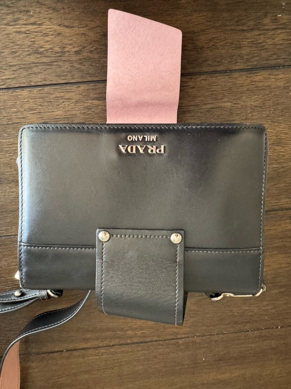 Prada Black Leather Crossbody with Pink Accent Hardware and Strap - Picture 3 of 5